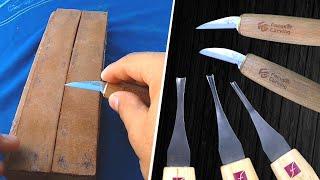 How to sharpen gouges and carving knives with simple homemade material [ FLEXCUT TOOLS ]