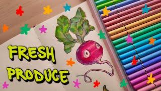 DRAW SOME FRESH PRODUCE WITH ME - using markers and colour pencils to make my dreams come true