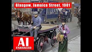 Jamaica Street, Glasgow, 1901. AI Enhanced. BW. Details Recovered, Cleaned Up, Upscaled To HD