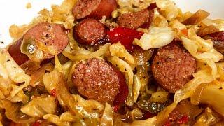 BEST FRIED CABBAGE W/ SAUSAGE EVERRR | Cooking w/ Ashley