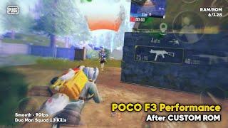 POCO F3 90FPS PERFORMANCE AFTER CUSTOM ROM ‼️ Duo VS Squad Gameplay | PUBG MOBILE Test #5