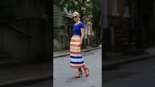 멋진 중년 스트라이프 스커트 코디 #중년패션 #룩북 #스트라이프 #shorts