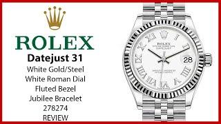 ▶ Rolex Datejust 31 White Gold/Steel White Roman Dial Fluted Bezel Jubilee Bracelet 278274 - REVIEW