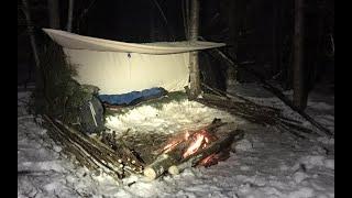 1 Night Winter Solo Camping, Bushcraft Camp,  Freezing temperature, Deer Rib Eye On Fire, 4K