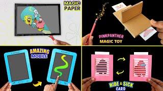 4 Amazing paper magical toys , how to make mobile toy , cardboard toy , pink panther toy