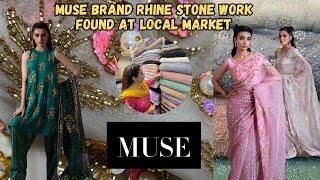 Qurtaba Market Karachi | Muse Brand Rhinestone work | Designer Sequence Fabric