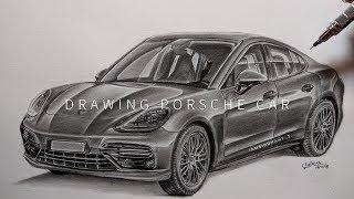 Drawing realistic car - Porsche Panamera Turbo | Siddhant's Artwork