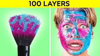 100 LAYERS CHALLENGE || 1000 Coats of Glitter, Piercing, Makeup! DARE GAME by 123 GO!CHALLENGE