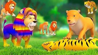 रंगीन शेर बाघ लड़ाई - Colorful Lion Tiger Fight Story 3D Animated Hindi Kahaniaya JOJOTV Hindi Kids