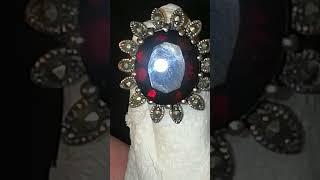 古董红钻宝石银戒指，2,  Antique red diamond gems silver ring