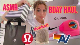 ASMR 17th Bday HAUL~ aviator nation, lulu, dunks, glossier, etc