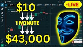 BEST QUOTEX 1 MINUTE TRADING STRATEGY 2024| $10 TO $43,000 TRADING QUOTEX (BINARY OPTIONS) LIVE🟡🟡🟡