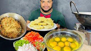 noodles and chicken fry eating challenge, cooking and eating video