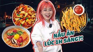 1h sáng đói quá ăn gì?! Misthy mê mệt vì món mì xúc xích sốt phô mai tan chảy | FOOD CHALLENGE