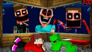 JJ and Mikey HIDE from Scary Mimicer Dweller and Spider Mimicer at Night in Minecraft - Maizen ?!