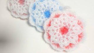 수세미뜨기 / 눈덮인 꽃수세미/ Crochet  flower/ Crochet dish scrubber