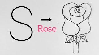 Rose flower drawing from letter S & ️ sign l Easy Rose drawing tutorial step by step for beginners