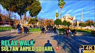 RELAX WALK IN SULTAN AHMED SQUARE 4K 2024 | ISTANBUL TURKEY | #bluemosque #hagiashopia #istanbul