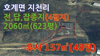 (매물번호103)호계면 지천리 계획관리지역 우사 157㎡(48평) 있는 잡종지+전+답 4필지 2060㎡(623평) 매매 9천만원