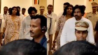 Deputy CM Pawan Kalyan With His Daughter Aadhya @ Gannavaram Airport | MS Talkies