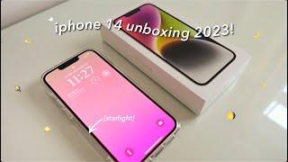 iPhone 14 unboxing (starlight) 128gb 2023  | accessories, camera test + ios 16 setup