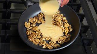 Whip condensed milk with nuts! You will be amazed! Dessert in 5 minutes. No oven