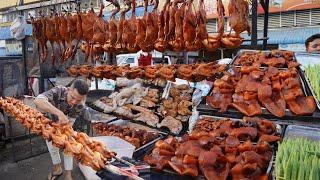 Cambodian Street Food - Roasted Ducks, Chicken, Pork, Fish & More Fast Food Selling On The Street