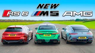 New BMW M5 v RS6 Perf v AMG GT 63: DRAG RACE