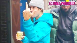 Justin Bieber Gives Paparazzi The Middle Finger While Pulling Up To The Studio With Hailey In N.Y.