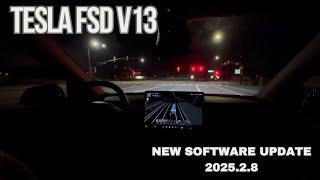 Nighttime Drive on Tesla FSD v13.2.8 Running the New 2025.2.8 Update