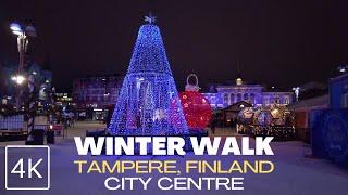 【4K】 Winter Walk at City Centre - Tampere Christmas Market