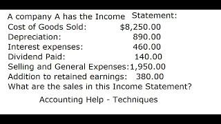 Accounting Help: How to find the sales from this income statement? - Technique to solve