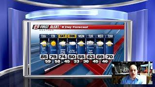 Warm and breezy, storm risk as well