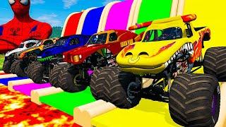 5 MONSTER TRUCK VS GIANT COLOR WATER SLIDE #112