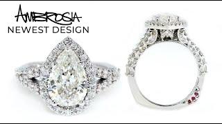 Ambrosia Custom Designed Pear Diamond Halo Engagement Ring