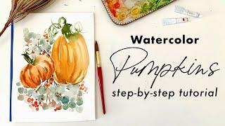 How to paint watercolor pumpkins with eucalyptus and berries!