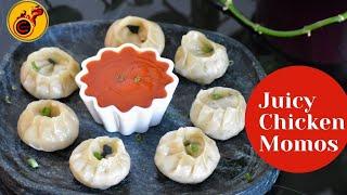 Juicy Chicken Momos &  Momos Red Chutney |  Steamed Chicken Dumplings | Veenascurryworld |Ep: 1021