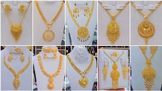 Lightweight Gold Bridal Necklace set designs 2024 | Royal Gold Chain pendant set designs