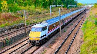 View from a bridge of passing trains on the ECML