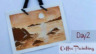 My First Coffee Painting | Coffee Painting Seascape | Painting With Coffee For Beginners