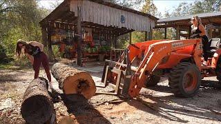 Zoe Drives KUBOTA Tractor After Loading Logs for the Sawmill”