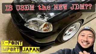 Car Trends in Japan: Is USDM the NEW JDM? | EK Civic 5 Door Hatch at X POINT IMPORT | Chiba Tokyo 4K