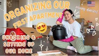 Unboxing, ORGANIZING & Setting Up Our FIRST APARTMENT | Moving Diaries Vlog 3