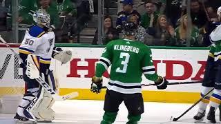 Jordan Binnington hits Ben Bishop during commercial break