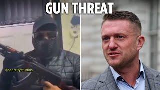 Masked thug threatens to ‘blow away’ Tommy Robinson while brandishing fake AK-47