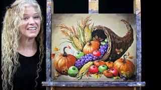 HARVEST CORNUCOPIA-Learn How to Draw & Paint with Acrylics-Easy Beginner Acrylic Still Life Tutorial