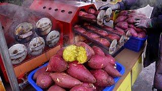 Roasted sweet potatoes in a drum.One of the best snacks in winter that Koreans LUV!/KoreanStreetFood