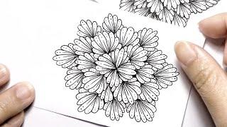 Zentangle flower.Spiral drawing.花朵缠绕画，禅绕画，for beginners