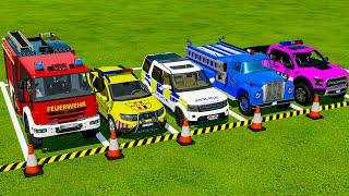 TRANSPORTING POLICE CARS, AMBULANCE, FIRE DEPARTMENT VEHICLES WITH MAN TRUCKS TO THE GARAGE ! FS22