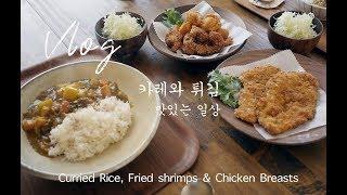 Vlog 카레랑 튀김.맛있는일상/ Shrimps & Chicken Breasts Cutlet with Curried Rice